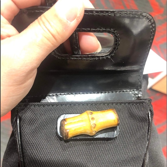 Authentic GUCCI Logos Bamboo Mini Backpack Bag Nylon Leather Black Italy - Picture 7 of 15